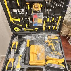 Drill Set Comes With Hammer Wrench Battery Saw Screwdriver Pliers Sockets Drill Bits