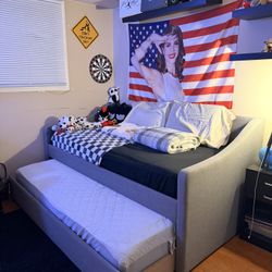 TWIN XL TRUNDLE BED W/ 1 MATTRESS INCLUDED