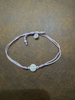 Lavender Cord Bracelet with Silver Medal Charm