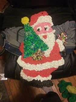 Vintage melted plastic santa clause door hanger decoration