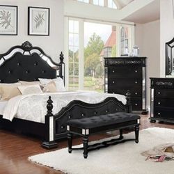 Brand New Glam Black 6pc Cal. King Size Bedroom Set 