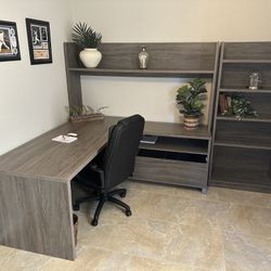 Grey Sectional Desk & Bookcase 