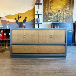 Light Blue & Wood Two Tone Dresser / Mod 6 Drawer