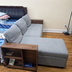 Multifunctional Pull-out Sofa Bed with Chaise & Hidden Storage