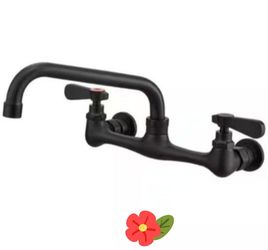 BWE Double Handles Wall Mount Modern Standard Kitchen Faucet With 8 Inch Swivel Spout 8" Center in Matte Black