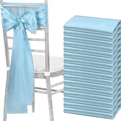 fani 120PCS Baby Blue Satin Chair Sashes Bows Universal Ch

