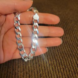 Italy 925 Solid Sterling Silver Cuban Link Bracelet for Women 7" Plata Italiana 925 Pulsera Cubana Para Mujer 7"