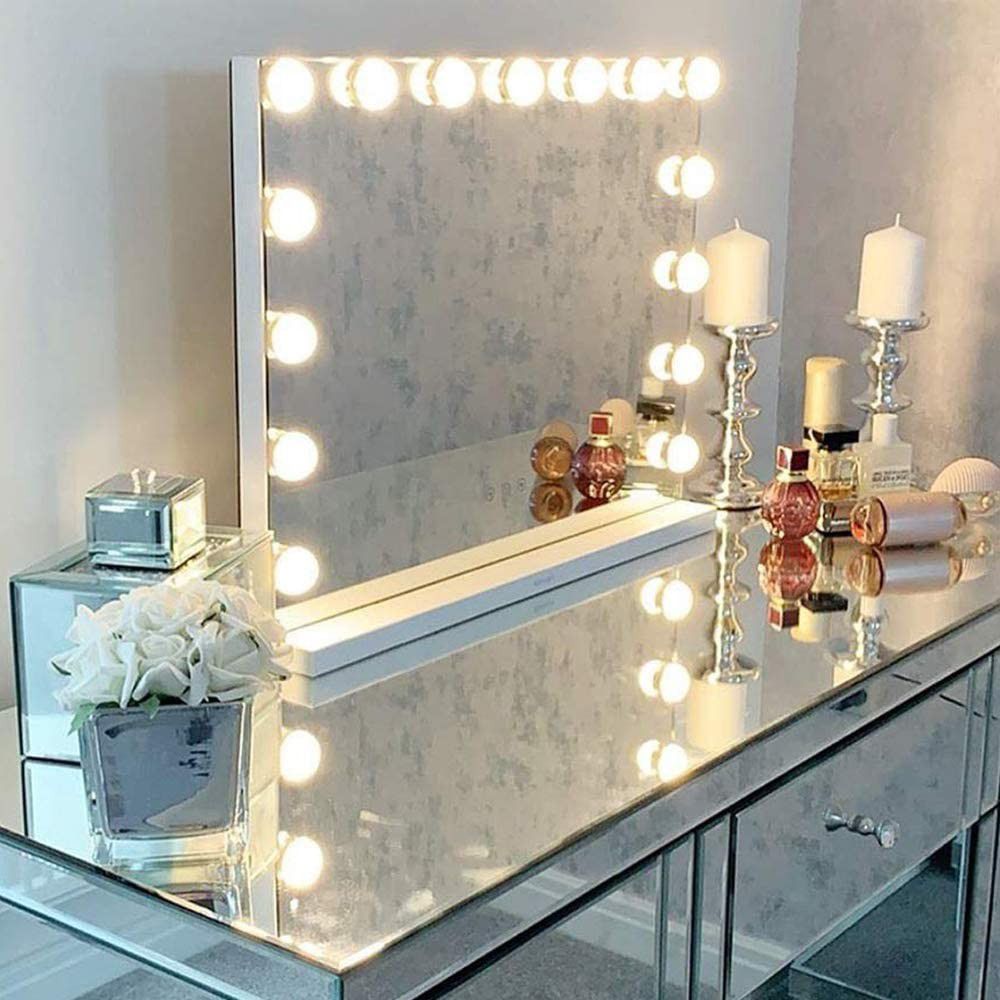 LED Vanity Makeup Mirror with Lights Hollywood Lighted 15 Bulbs Dressing Room Tabletop Bathroom Wall Mounted Magnification Spot Mirror Brand New