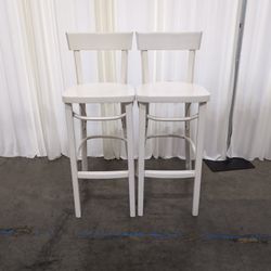 Pair of IKEA White Wood Bar Stools with Backrests