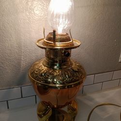 Vintage Converted Or Style Electric Brass Copper Table Lamp 
