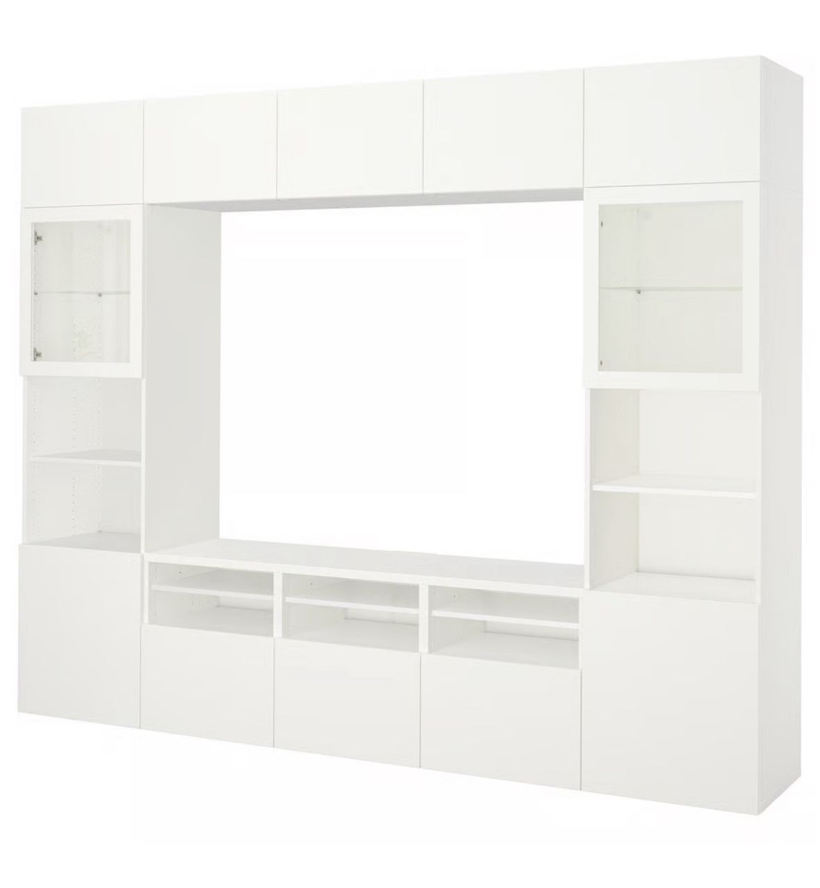 Media Storage Furniture TV Stand BESTÅ TV storage combination/glass doors, white/Lappviken white clear glass, 118 1/8x16 1/2x91 "