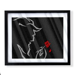 Beauty and the beast custom art piece in black frame