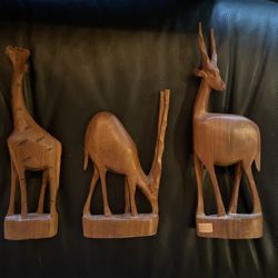 3 Vintage 1960s Kenya Handmade Wooden Carved African Animals
