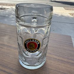 PAULANER MUNCHEN Large Heavy Dimpled Clear Glass Beer Mugs (2)