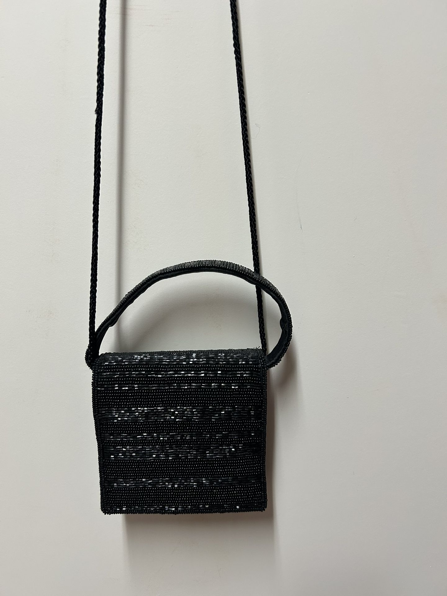 Black Beaded Evening Bag, Hand Held Or Shoulder Strap