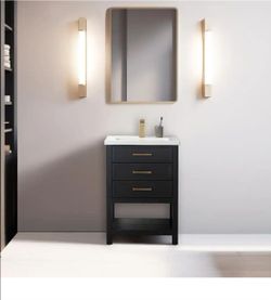 Oliver 24 in. W x 18 in. D x 34 in. H Bath Vanity in Black Oak with White Ceramic Vanity Top