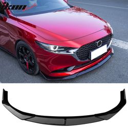 Fits 2019-2026 Mazda 3 Sedan IKON Style Front Bumper Lip Chin Spoiler Gloss Black 3PC