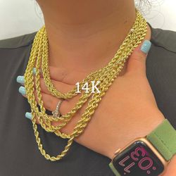 14K Gold Hollow Rope Chains 20”-26”