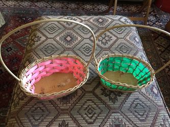 Two 1950-60’s wooden vintage Easter baskets his/hers