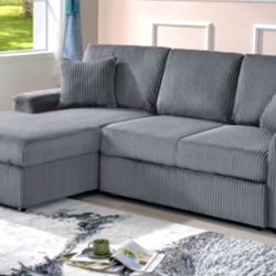 Dark Gray Fabric LHF Pull Out Sectional Sofa & Storage