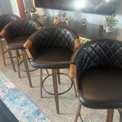Modern Black Leather Bar Stools (4) - Like New