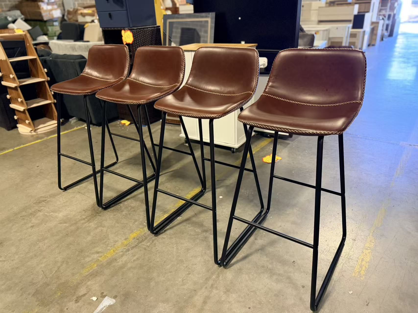 30" Bar Height Stools Set of 4,Faux Leather Bar Stools with Back brown $150