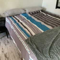 Queen Matress & Box spring With Frame, 2 Night Stands, Bureau And Mirror For Sale