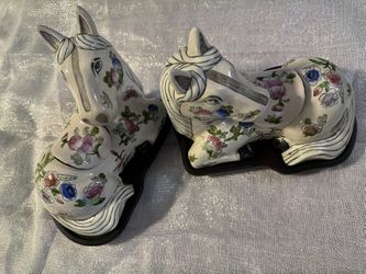 19th Century Antique Chinese Export Horse Planter Set with Base and Saddle