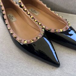 Valentino Black Patent Flat Women Size 9 Authentic Is $890