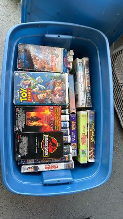 A tub of VCR tapes