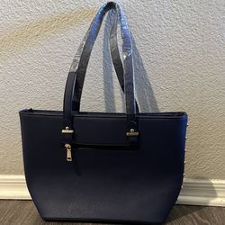 New! Blue Tote With Gold Accents 