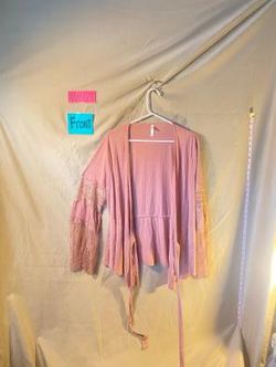 Xhilaration Women's Pink Open Long Sleeve Top with Lace Detail Size XL NWOT
