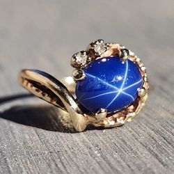 14K Yellow Gold 1.52ctw. Star Sapphire & Diamond Cluster Ring