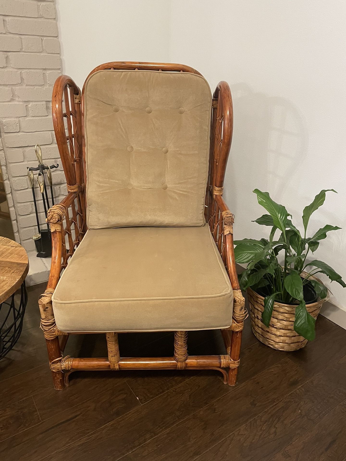 Mid Century Modern Rattan Wicker and Bamboo Wingback Chair