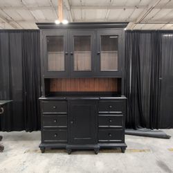 Traditional Glass-Front China Cabinet in Black Wood