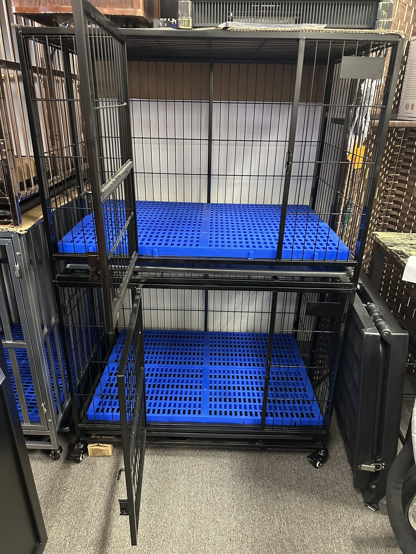 37” Stackable Dog Crates, Easy Folds Drop Cages for Dog With Floor Grids