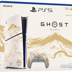 Ps5 Slim Disc Edition Ghost Of Yotei Limited Edition Ps5 With 2 LIMITED Controllers With Both Of Them Limited 2 Conroller Collors Black And Yellow