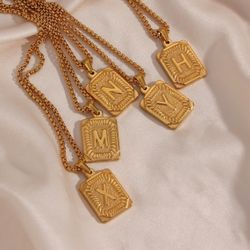 N208- New Stylish Square Pendant -Initial Necklace