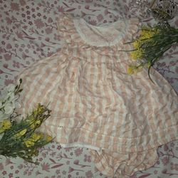 0-3m Pink And White Dress For Baby Girl W/ Matching Bloomers