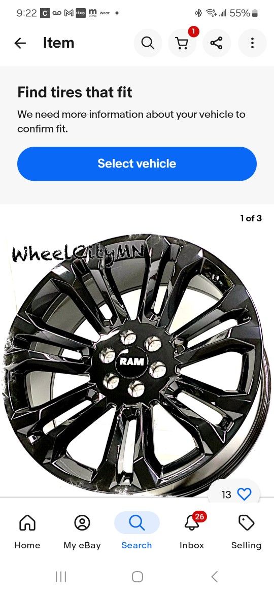 2022 - 24 Dodge Ram Gloss Black 24 X 10 Rims And  Tire 