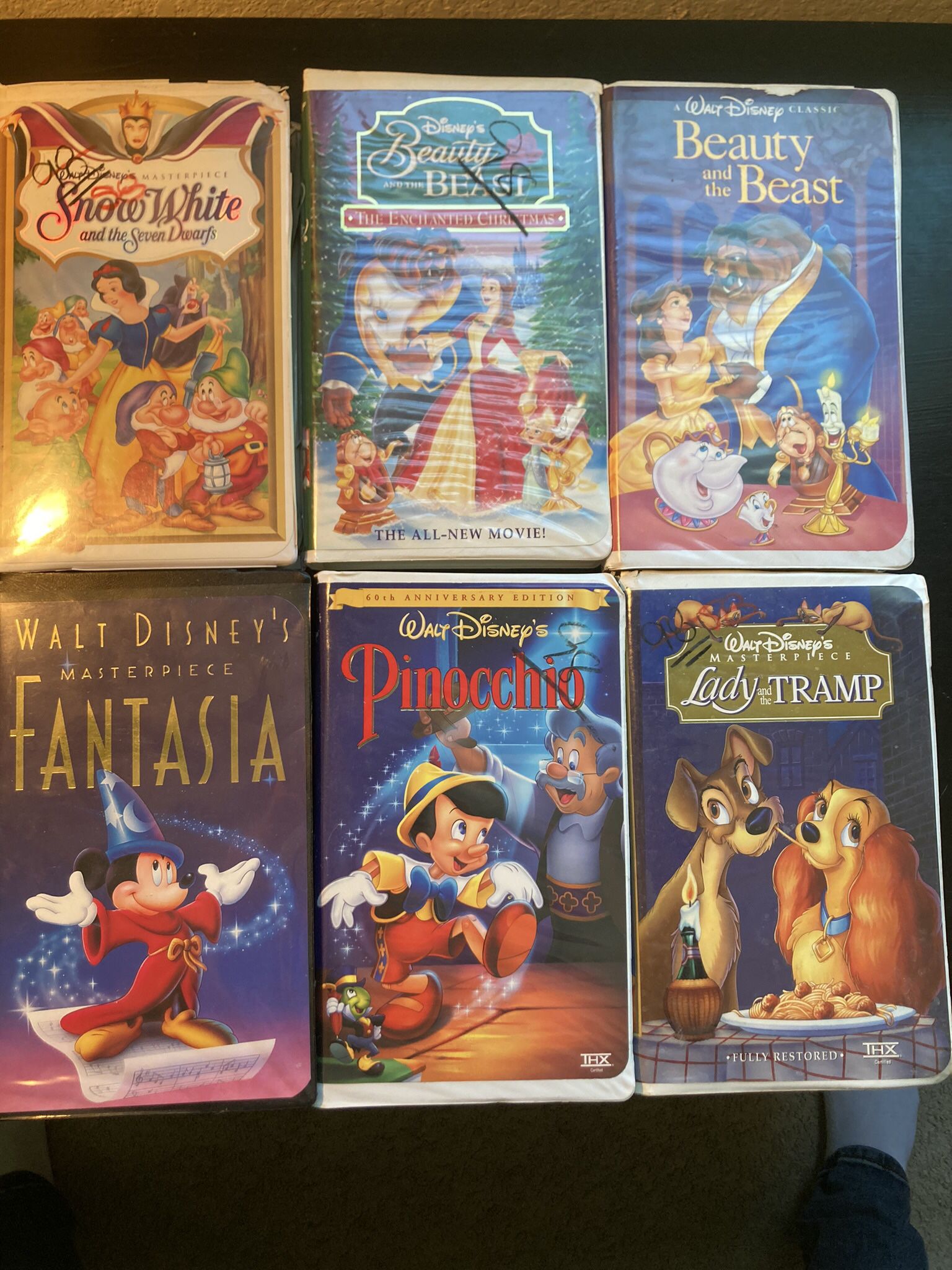 Vintage Disney VHS Tapes Snow White Fantasia Beauty & The Beast Pinocchio Lady & The Tramp