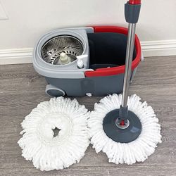 (Brand New) $25 Spin Mop Bucket Floor Cleaning System With Wheels Include 2 Microfiber Replacement Head 
