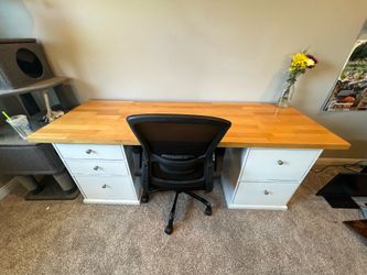 IKEA butcher block desk with drawers