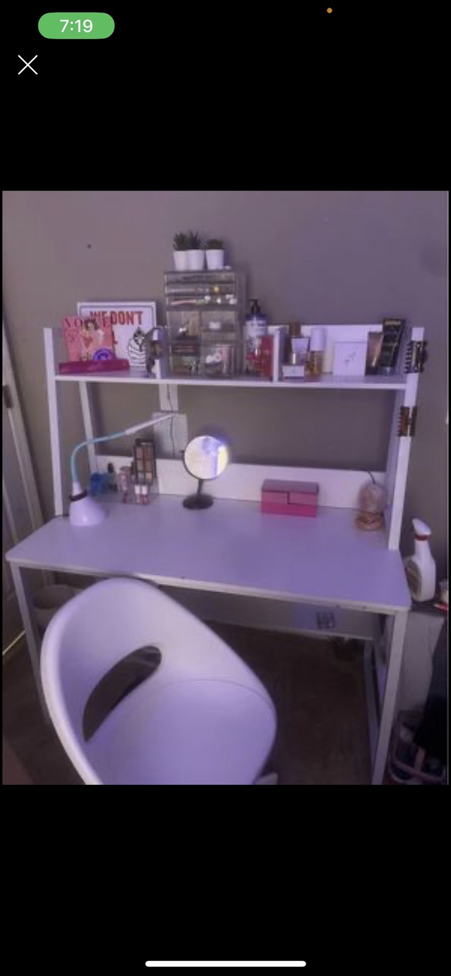 Super cute white desk with rolling chair
