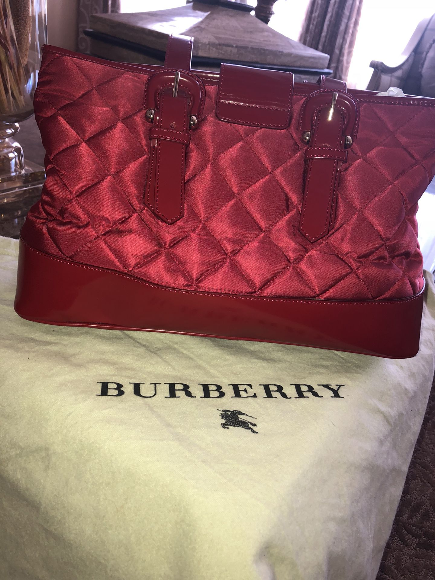 Authentic Burberry Red Quilted Tote Bag