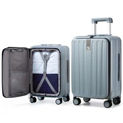 Hanke Luggage Hardside Suitcase With Wheels & Front Opening, 24in Large Checked In Luggage Aluminum Frame PC Rolling Suitcase Travel Bag TSA Lock - Gr