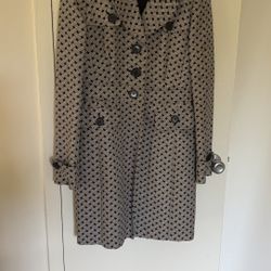 Ann Taylor Loft Black Cream Basketweave Print Knee Length Car Coat Size  2