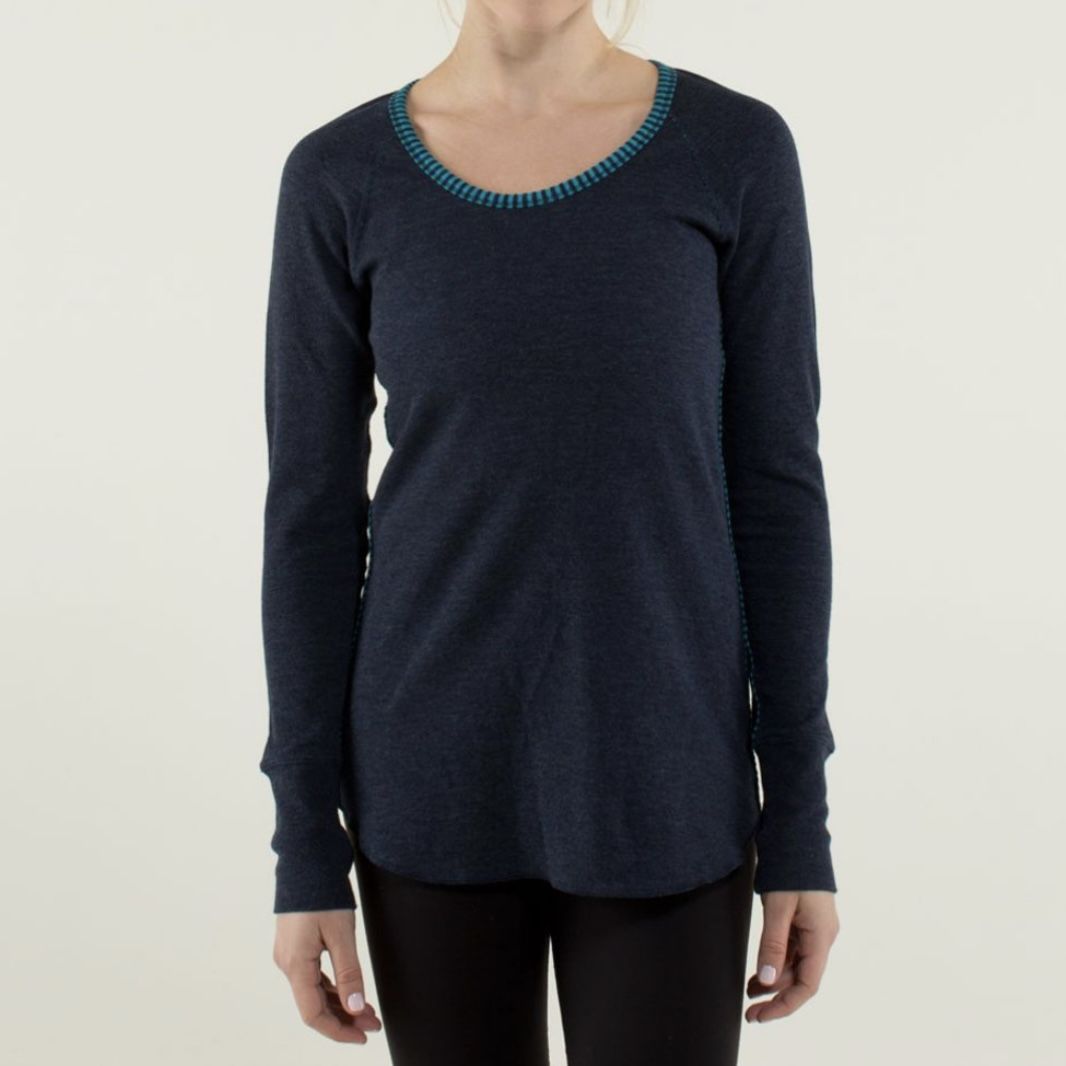 LULULEMON Navy Teal Classic Stripe Reversible Open Your Heart Long Sleeve Top