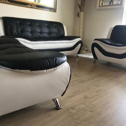 New White/Black Leather 3pcs Sofa Set 