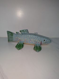 Lee Baldwin 2017 Hand-Carved Wooden Fish Decoy - Primitive Brown Trout, 9"